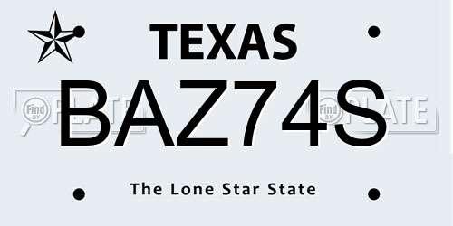 BAZ74S Texas License Plate