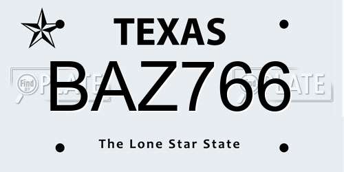 BAZ766 Texas License Plate