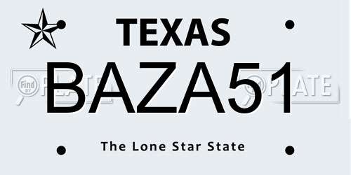 BAZA51 Texas License Plate