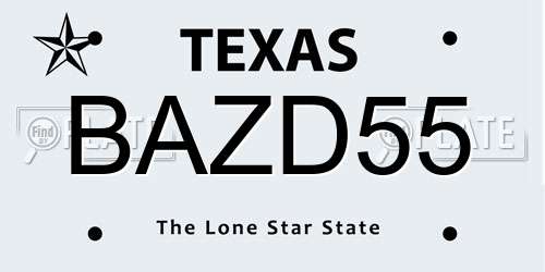 BAZD55 Texas License Plate