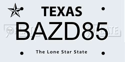 BAZD85 Texas License Plate