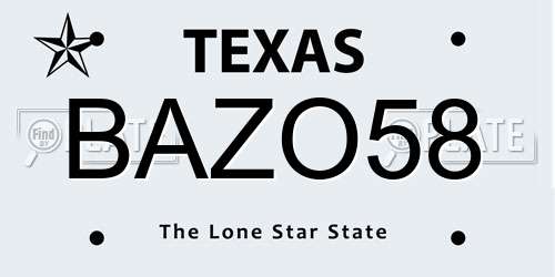 BAZO58 Texas License Plate