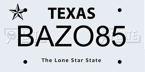 BAZO85 Texas License Plate