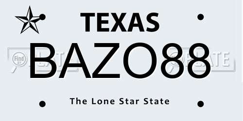 BAZO88 Texas License Plate