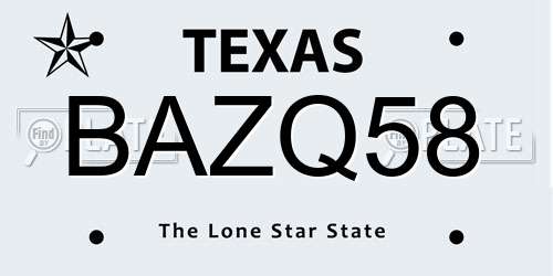 BAZQ58 Texas License Plate