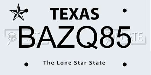 BAZQ85 Texas License Plate