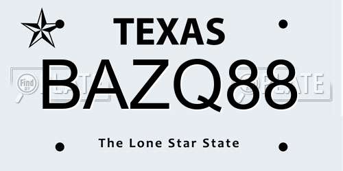 BAZQ88 Texas License Plate
