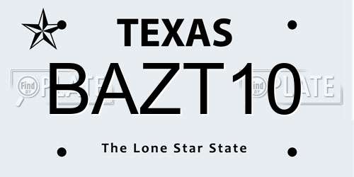 BAZT10 Texas License Plate