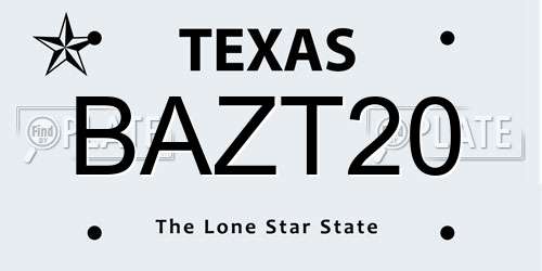 BAZT20 Texas License Plate