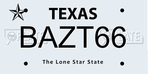 BAZT66 Texas License Plate