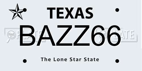 BAZZ66 Texas License Plate