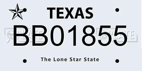 BB01855 Texas License Plate