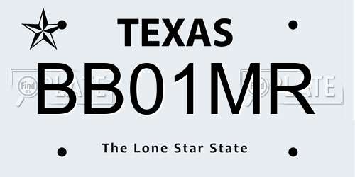 BB01MR Texas License Plate