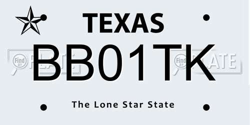 BB01TK Texas License Plate
