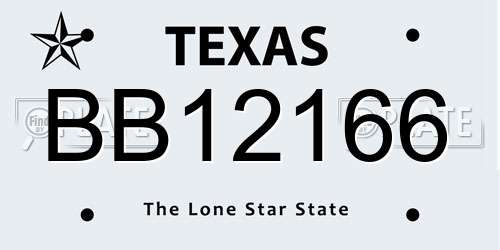 BB12166 Texas License Plate