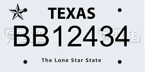 BB12434 Texas License Plate