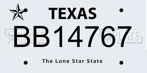 BB14767 Texas License Plate