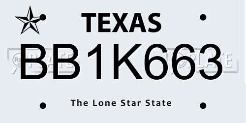 BB1K663 Texas License Plate