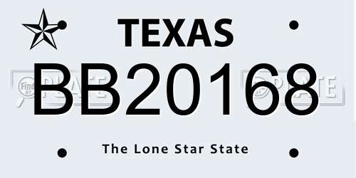 BB20168 Texas License Plate