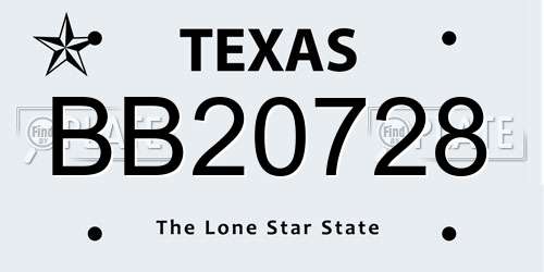 BB20728 Texas License Plate