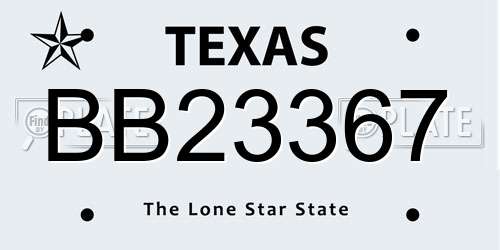BB23367 Texas License Plate