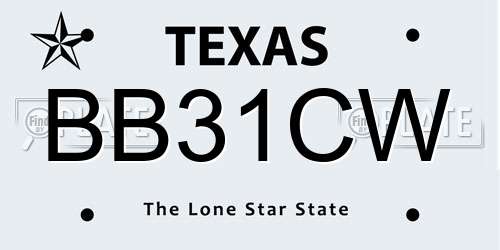 BB31CW Texas License Plate