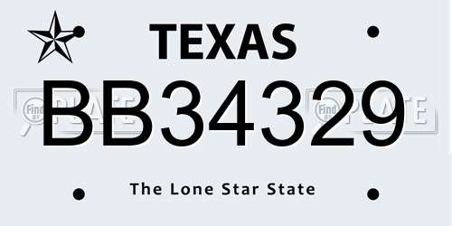 BB34329 Texas License Plate