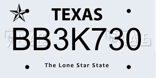 BB3K730 Texas License Plate