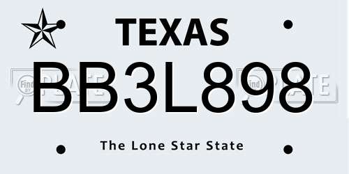 BB3L898 Texas License Plate