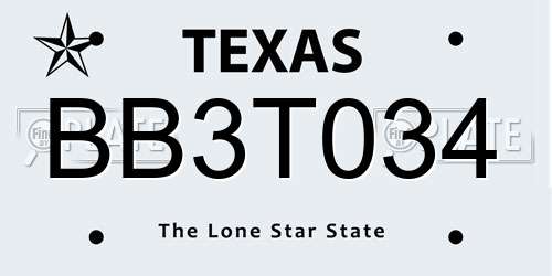BB3T034 Texas License Plate