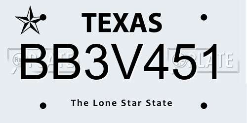 BB3V451 Texas License Plate