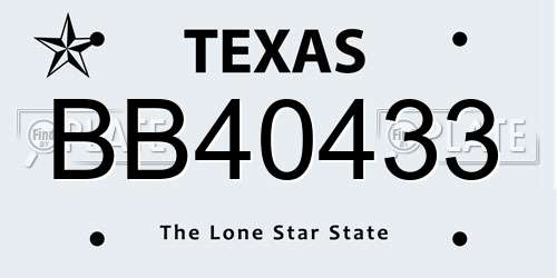 BB40433 Texas License Plate