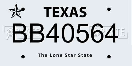 BB40564 Texas License Plate