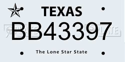 BB43397 Texas License Plate