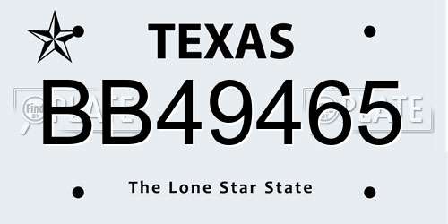 BB49465 Texas License Plate