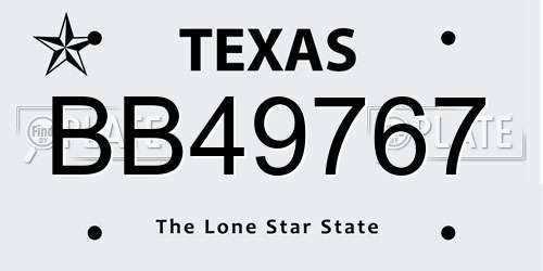 BB49767 Texas License Plate