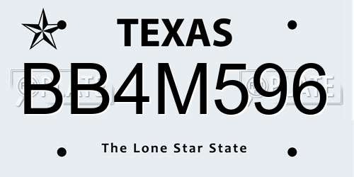 BB4M596 Texas License Plate