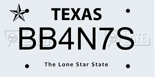 BB4N7S Texas License Plate