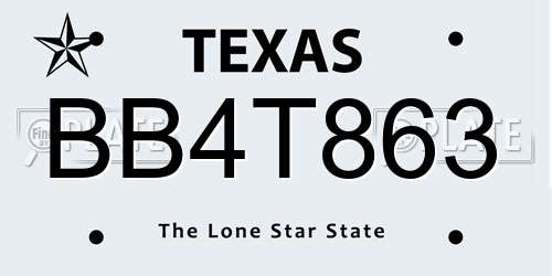 BB4T863 Texas License Plate