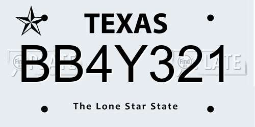 BB4Y321 Texas License Plate