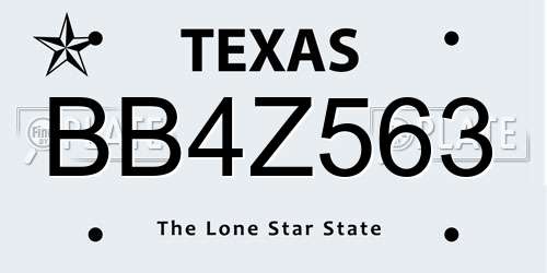 BB4Z563 Texas License Plate