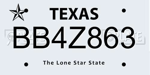 BB4Z863 Texas License Plate