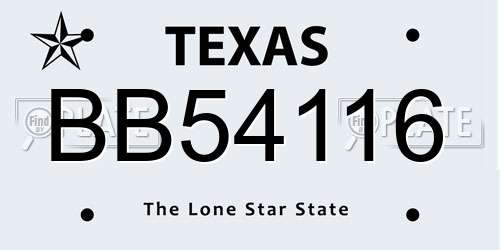 BB54116 Texas License Plate