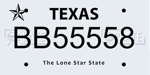 BB55558 Texas License Plate