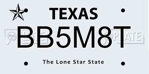 BB5M8T Texas License Plate