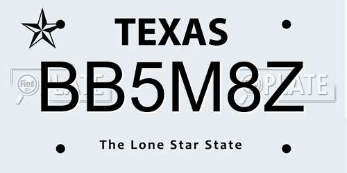 BB5M8Z Texas License Plate