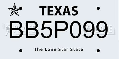 BB5P099 Texas License Plate