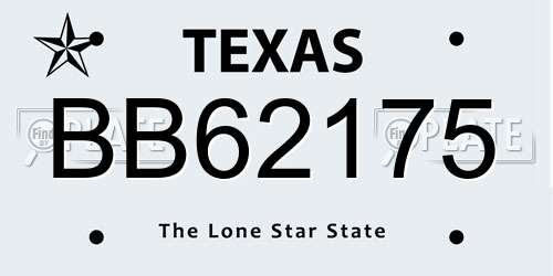 BB62175 Texas License Plate