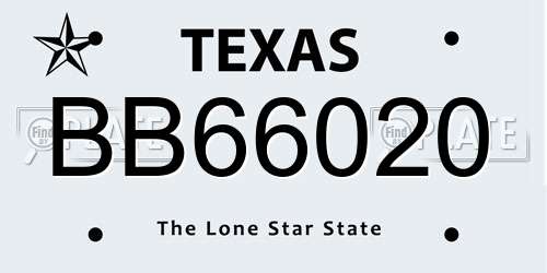 BB66020 Texas License Plate