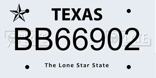 BB66902 Texas License Plate